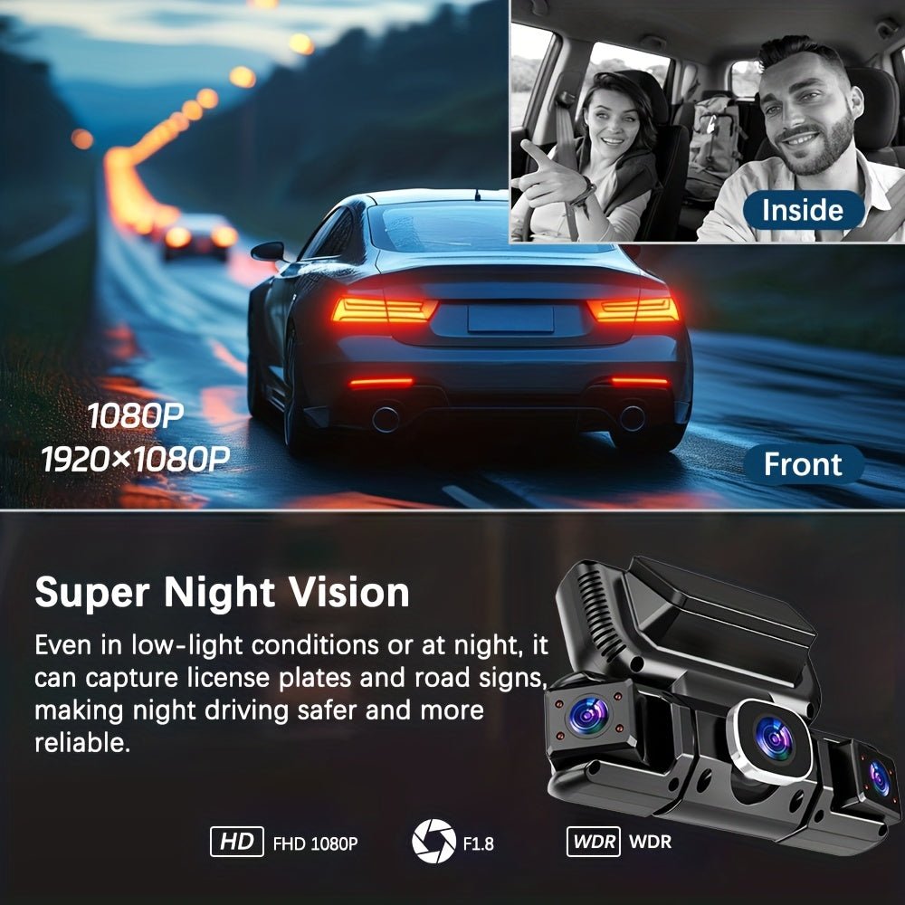 360° 4-Channel Car Dash Cam, 1080P, 3.16-Inch IPS Screen, WiFi & 32GB Card - Homvista