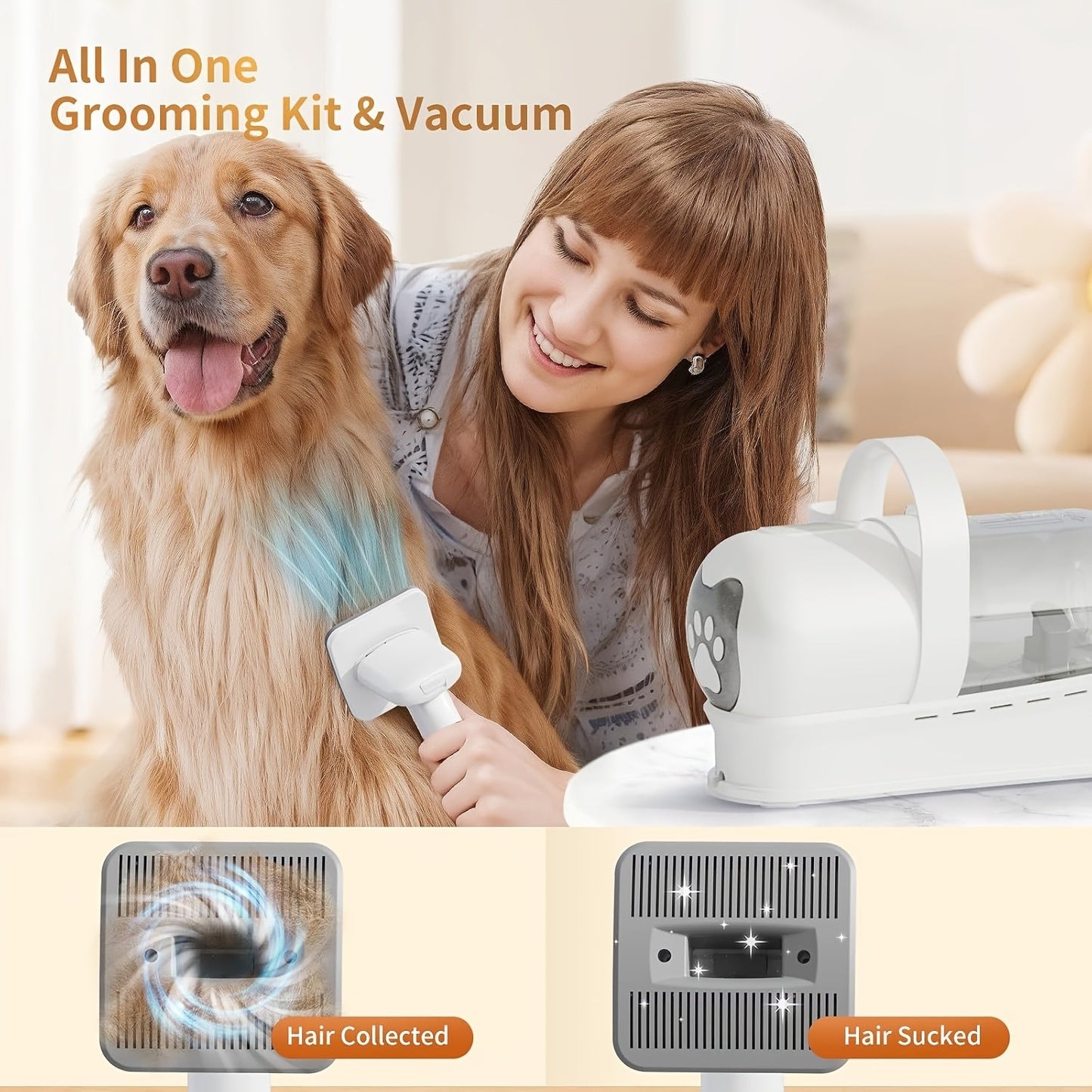 6-in-1 Pet Grooming Vacuum Kit, Hair Clippers, Deshedding & Nail Grinder - Homvista