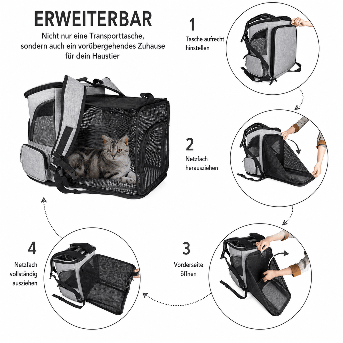 Cat Backpack Carrier, Portable Pet Backpack with Panoramic Window & Ventilation, Up to 8kg - Homvista