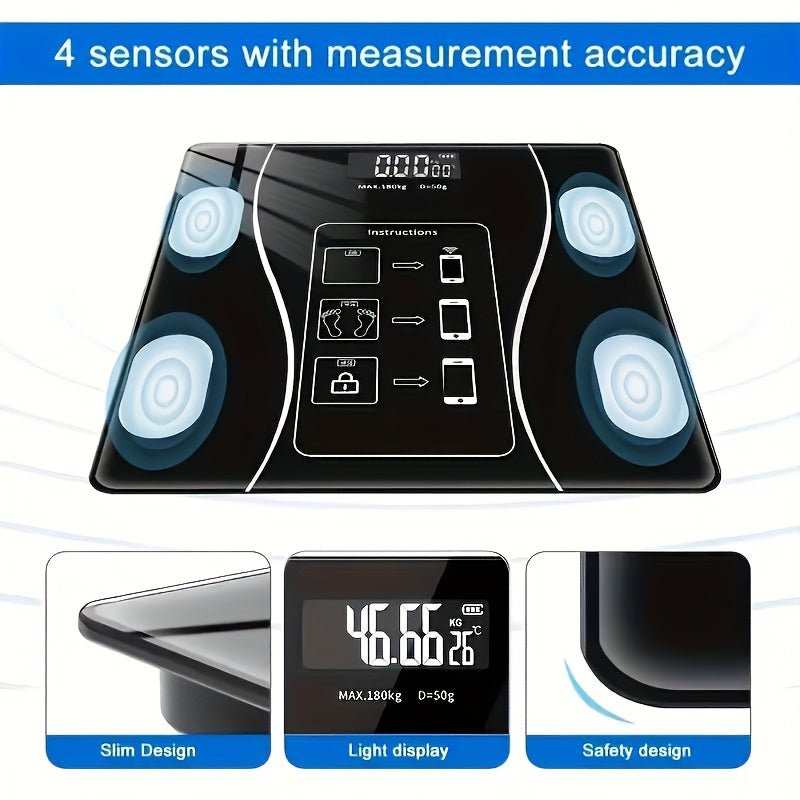 Intelligent Digital Body Scale with Backlit LED Display, Tempered Glass, 400lb Capacity - Homvista