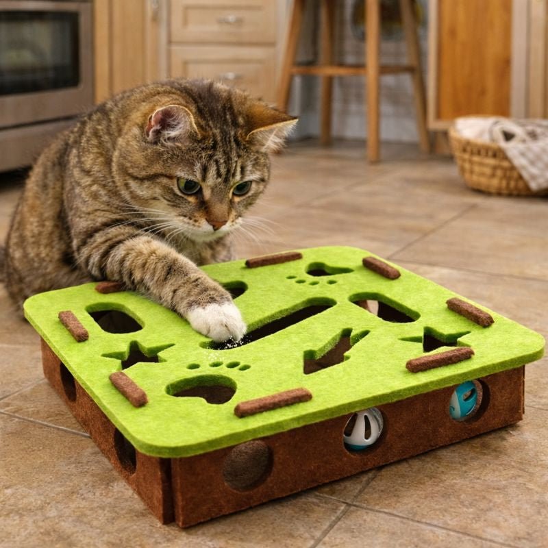 Interactive Cat Puzzle Toy, Felt Tunnel Toy with Hidden Rolling Ball for Indoor Cats - Homvista