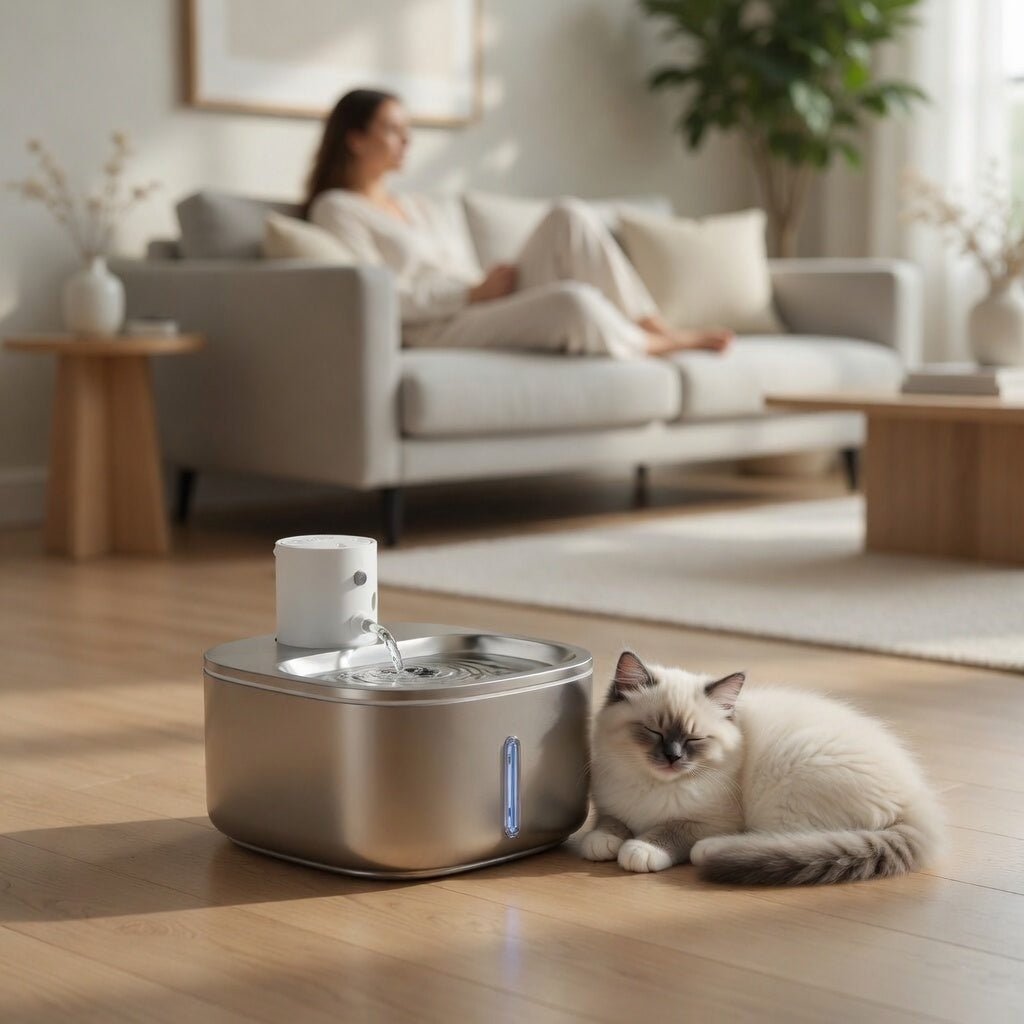 Stainless Steel Cat Water Fountain, 3.2L Cordless Pet Fountain with 5-Layer Filter & Water-Level Indicator - Homvista