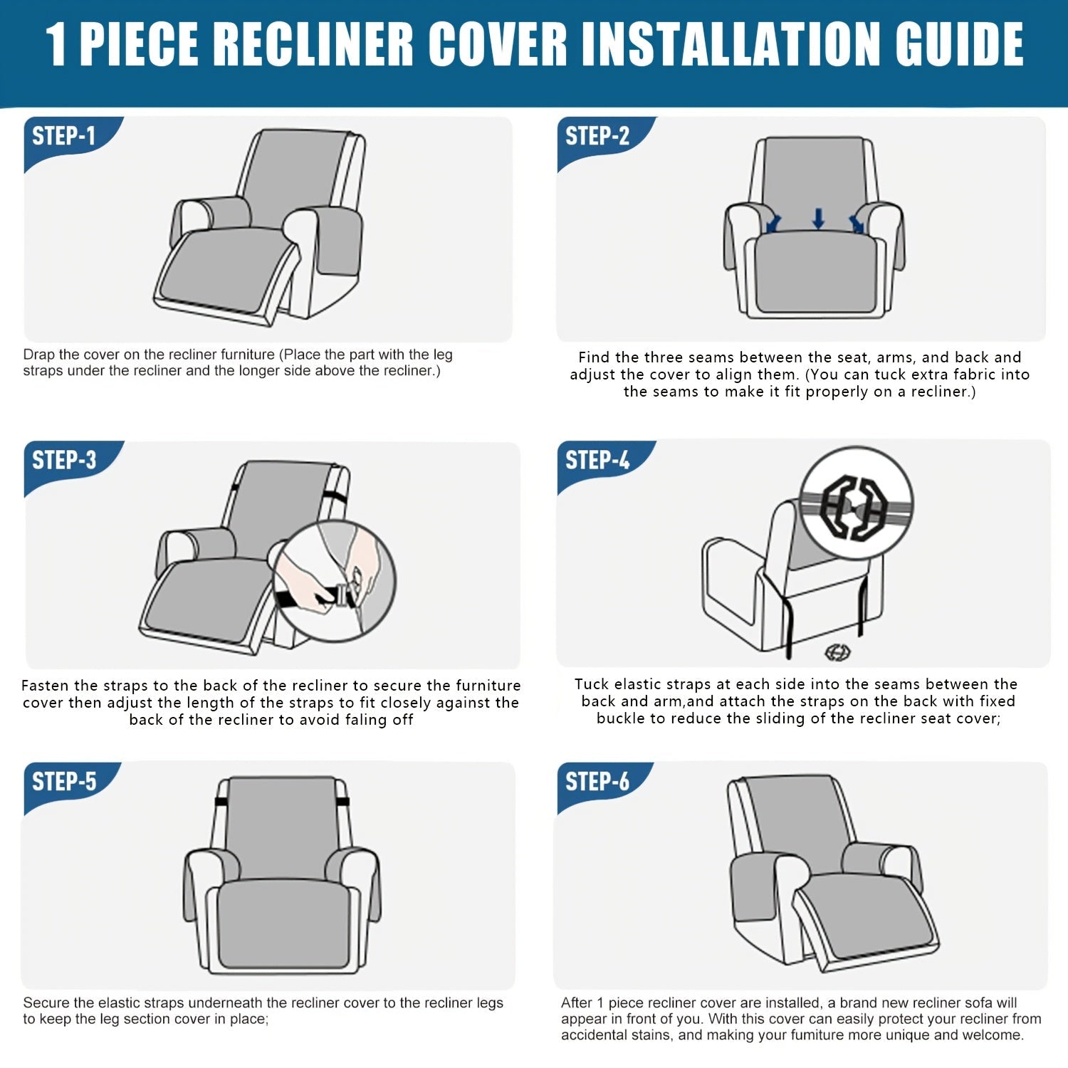 100% Waterproof Recliner Chair Cover, Non-Slip Furniture Protector with Pockets - Homvista