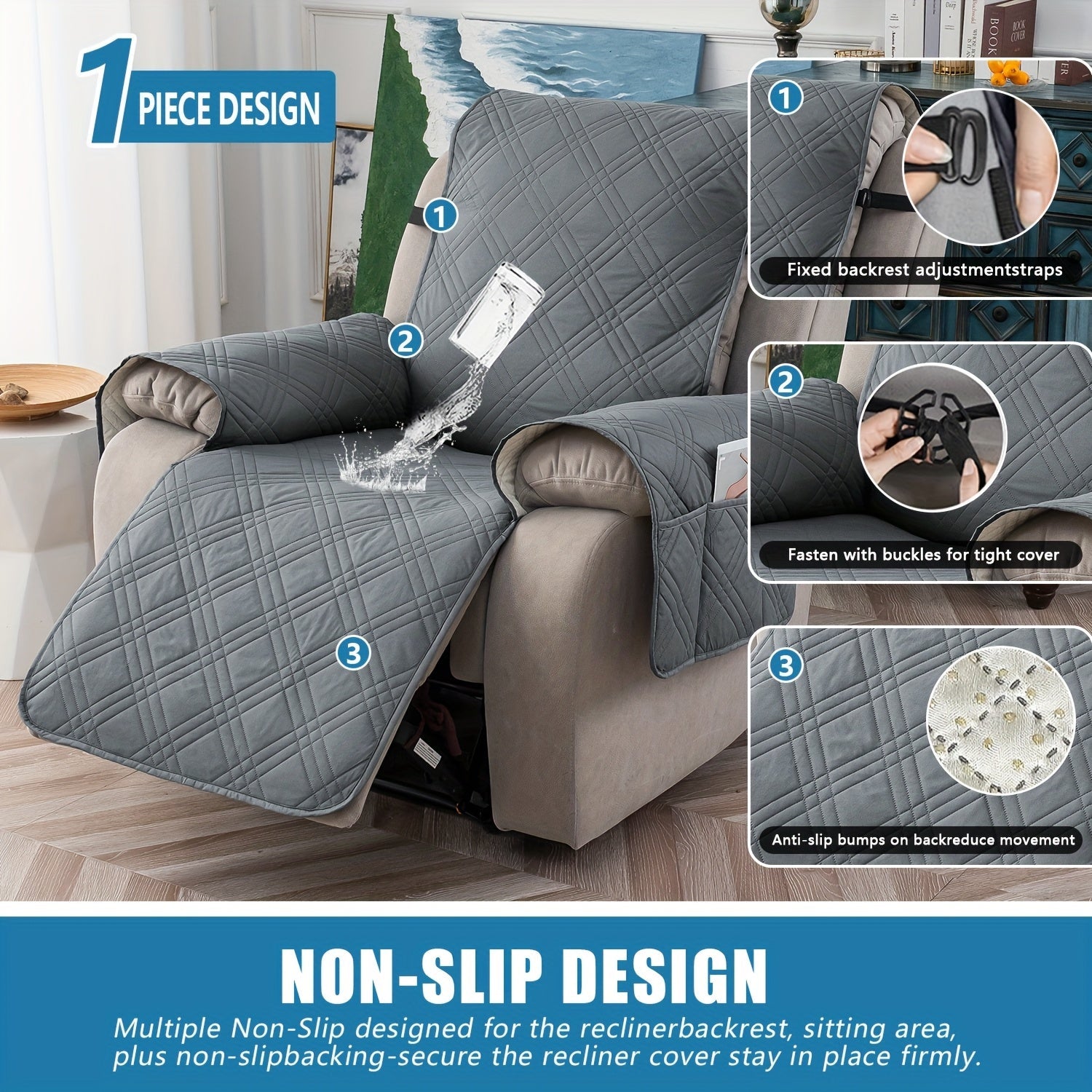 100% Waterproof Recliner Chair Cover, Non-Slip Furniture Protector with Pockets - Homvista