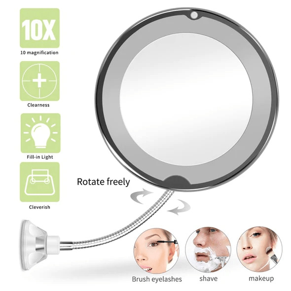 10X Magnifying LED Lighted Flexible Mirror - Homvista