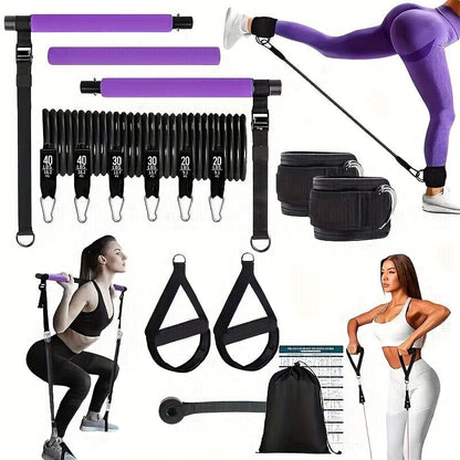 14-Piece Pilates Stick with Resistance Bands, Multifunctional Pedal Puller Set - Homvista