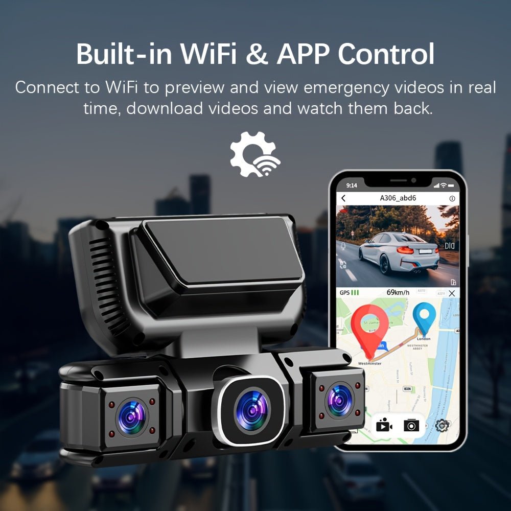 360° 4-Channel Car Dash Cam, 1080P, 3.16-Inch IPS Screen, WiFi & 32GB Card - Homvista