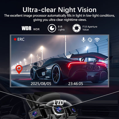 360° 4-Channel Car Dash Cam, 1080P, 3.16-Inch IPS Screen, WiFi & 32GB Card - Homvista