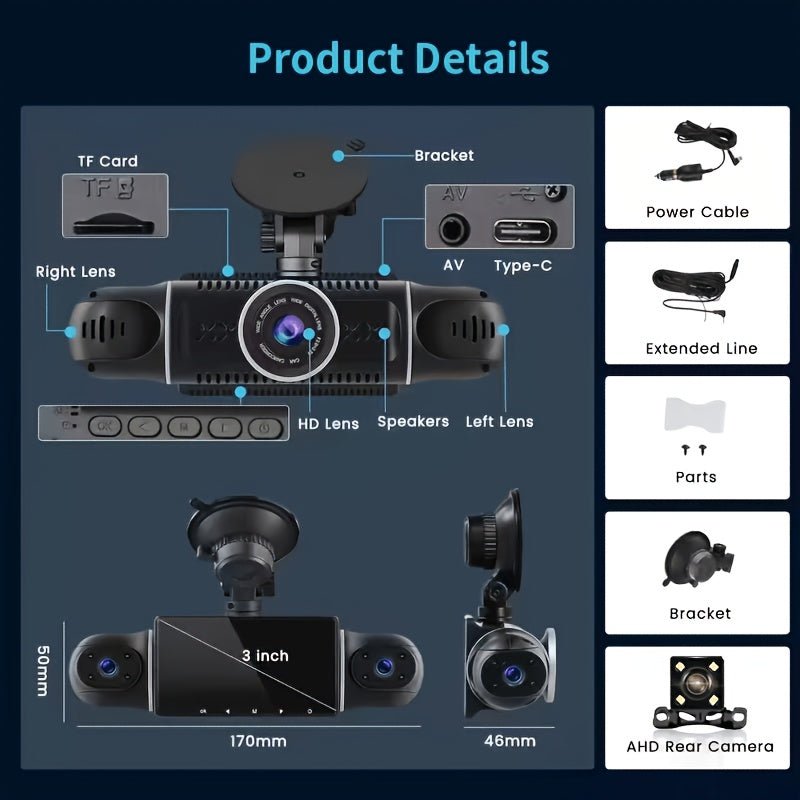 360° Panoramic 4-Channel Car Dash Cam, FHD 1080P, WiFi & 32GB Card - Homvista
