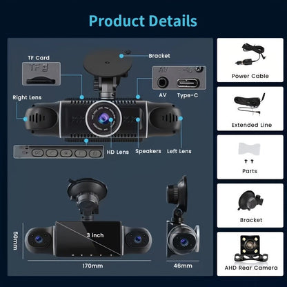 360° Panoramic 4-Channel Car Dash Cam, FHD 1080P, WiFi & 32GB Card - Homvista