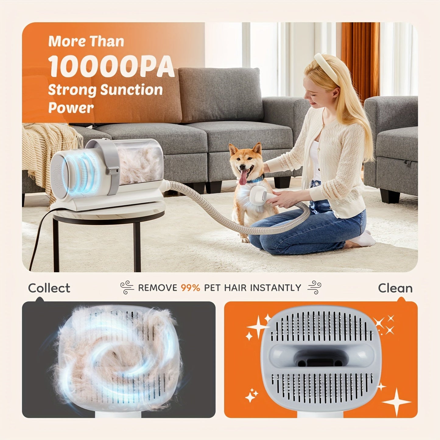 5-in-1 Pet Grooming Vacuum Kit, Hair Clippers, 6 Guide Combs & Suction - Homvista