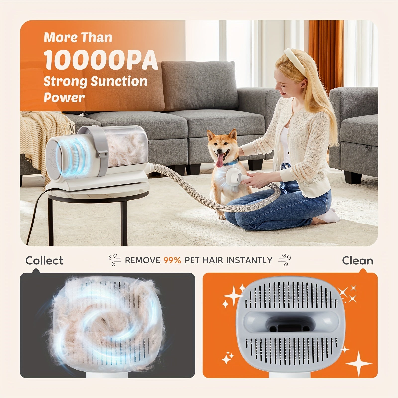 5-in-1 Pet Grooming Vacuum Kit, Hair Clippers, 6 Guide Combs & Suction - Homvista