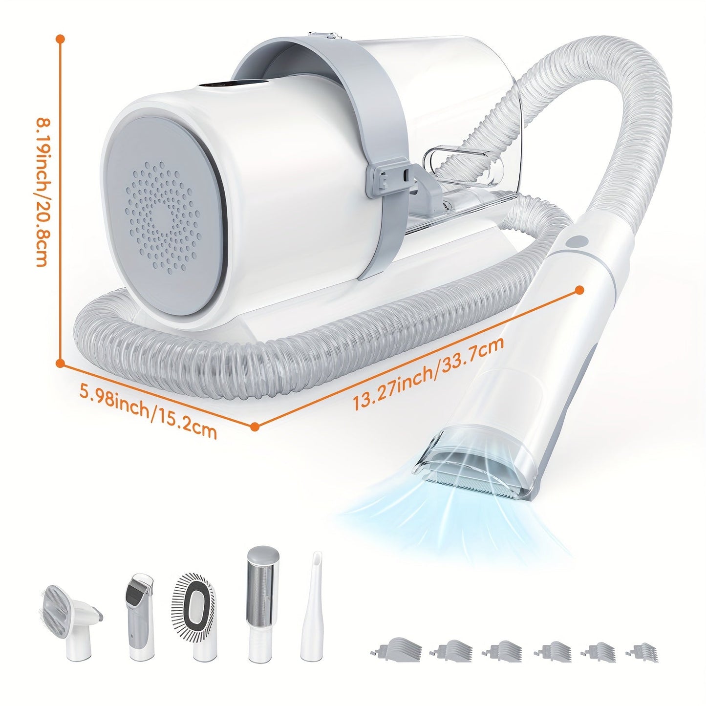 5-in-1 Pet Grooming Vacuum Kit, Hair Clippers, 6 Guide Combs & Suction - Homvista