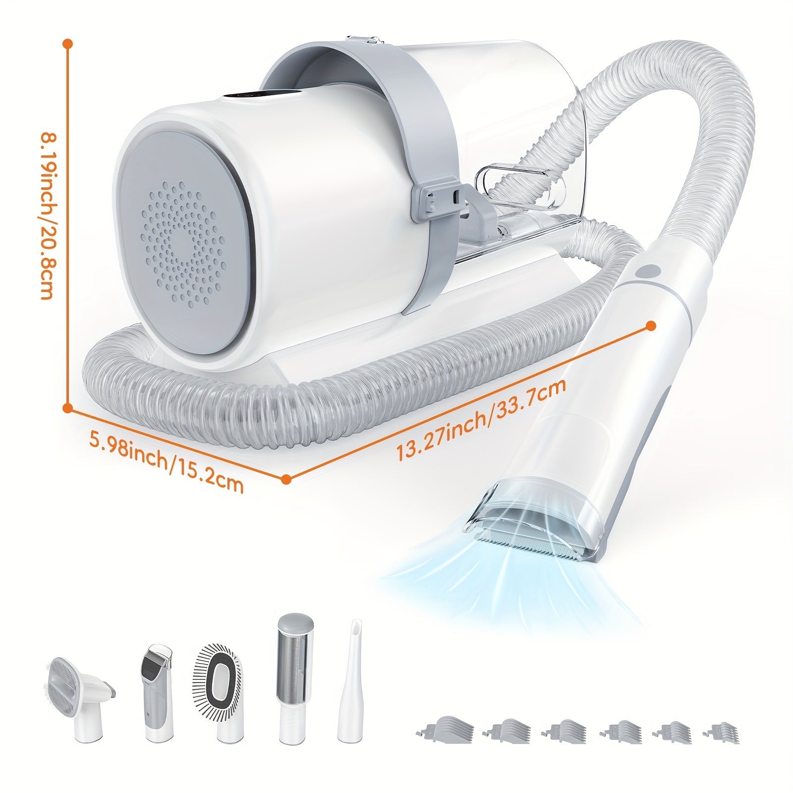 5-in-1 Pet Grooming Vacuum Kit, Hair Clippers, 6 Guide Combs & Suction - Homvista