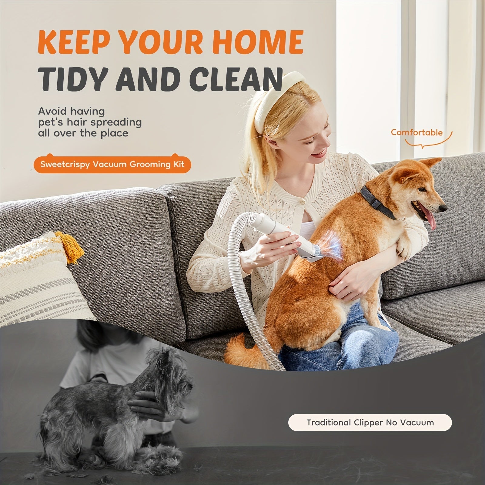 5-in-1 Pet Grooming Vacuum Kit, Hair Clippers, 6 Guide Combs & Suction - Homvista