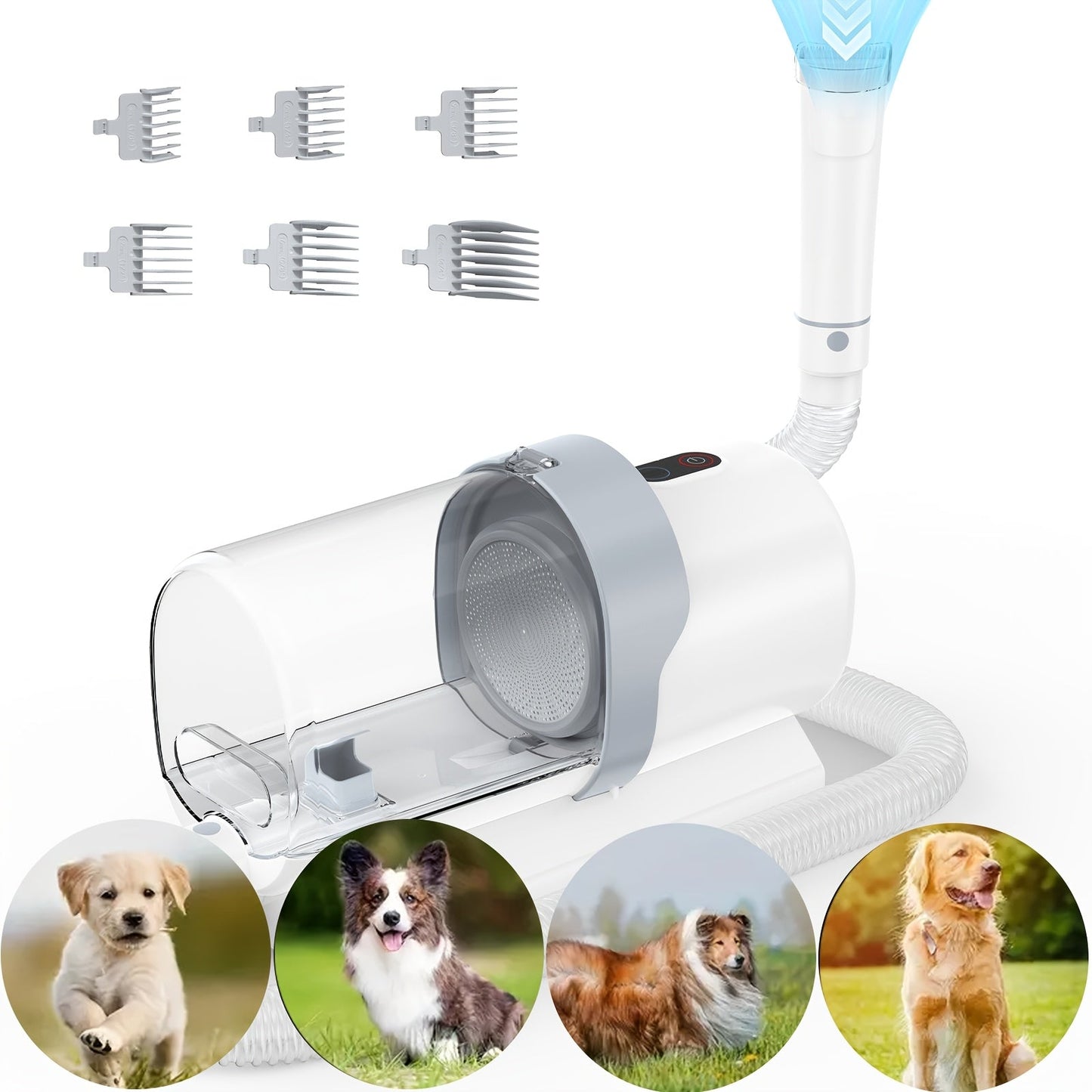 5-in-1 Pet Grooming Vacuum Kit, Hair Clippers, 6 Guide Combs & Suction - Homvista