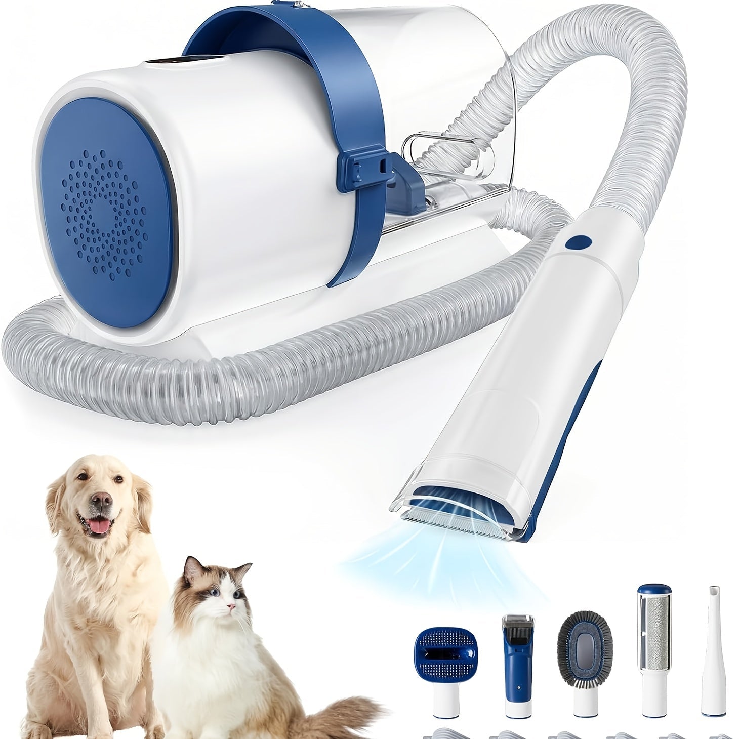 5-in-1 Pet Grooming Vacuum Kit, Hair Clippers, 6 Guide Combs & Suction - Homvista