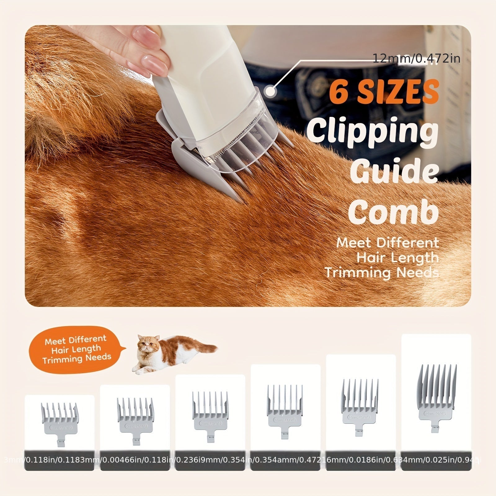5-in-1 Pet Grooming Vacuum Kit, Hair Clippers, 6 Guide Combs & Suction - Homvista