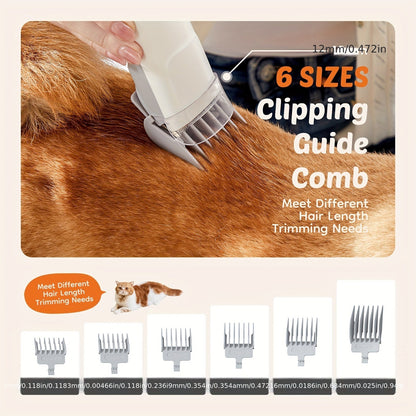 5-in-1 Pet Grooming Vacuum Kit, Hair Clippers, 6 Guide Combs & Suction - Homvista