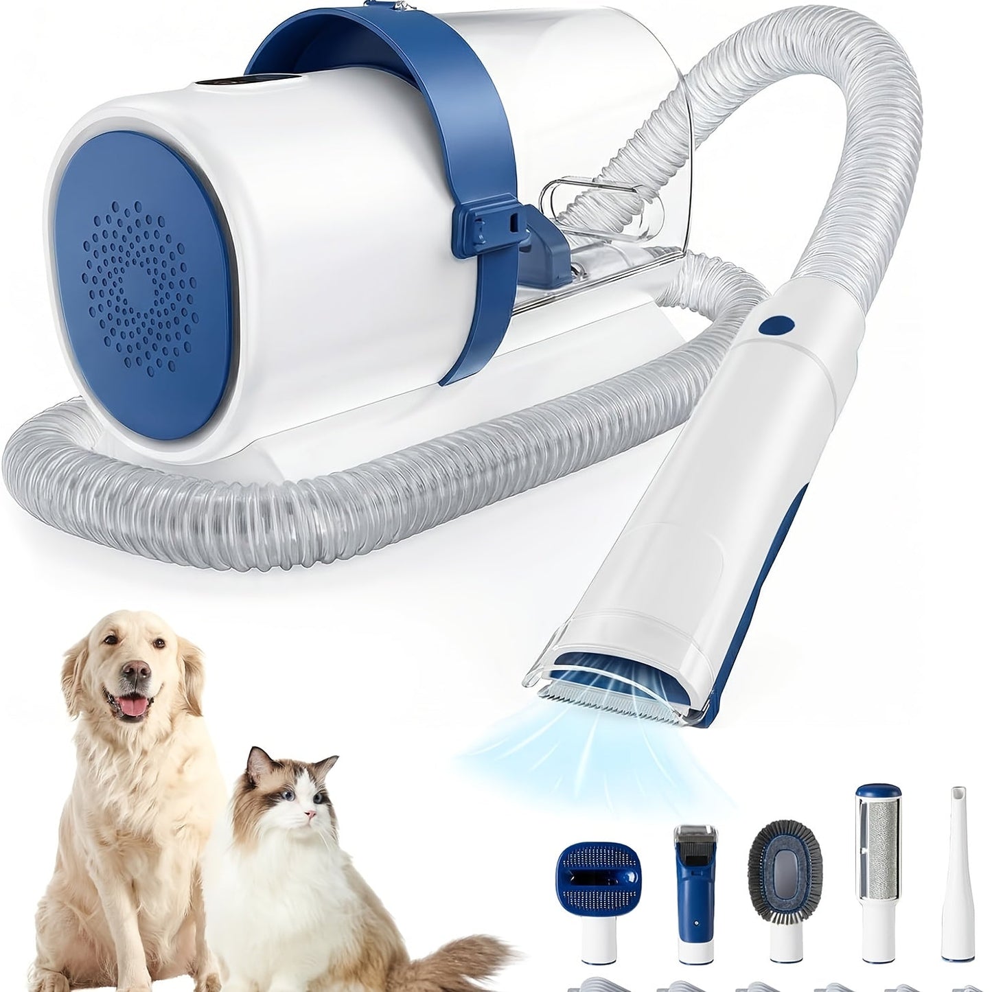 5-in-1 Pet Grooming Vacuum Kit, Hair Clippers, 6 Guide Combs & Suction - Homvista