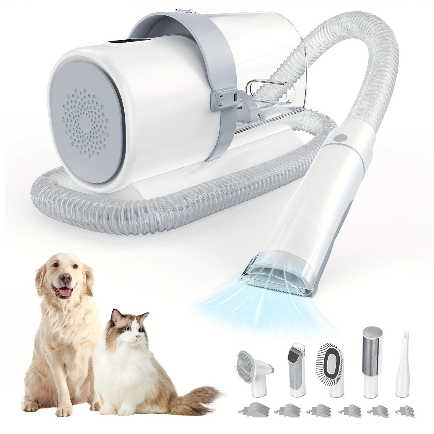 5-in-1 Pet Grooming Vacuum Kit, Hair Clippers, 6 Guide Combs & Suction - Homvista