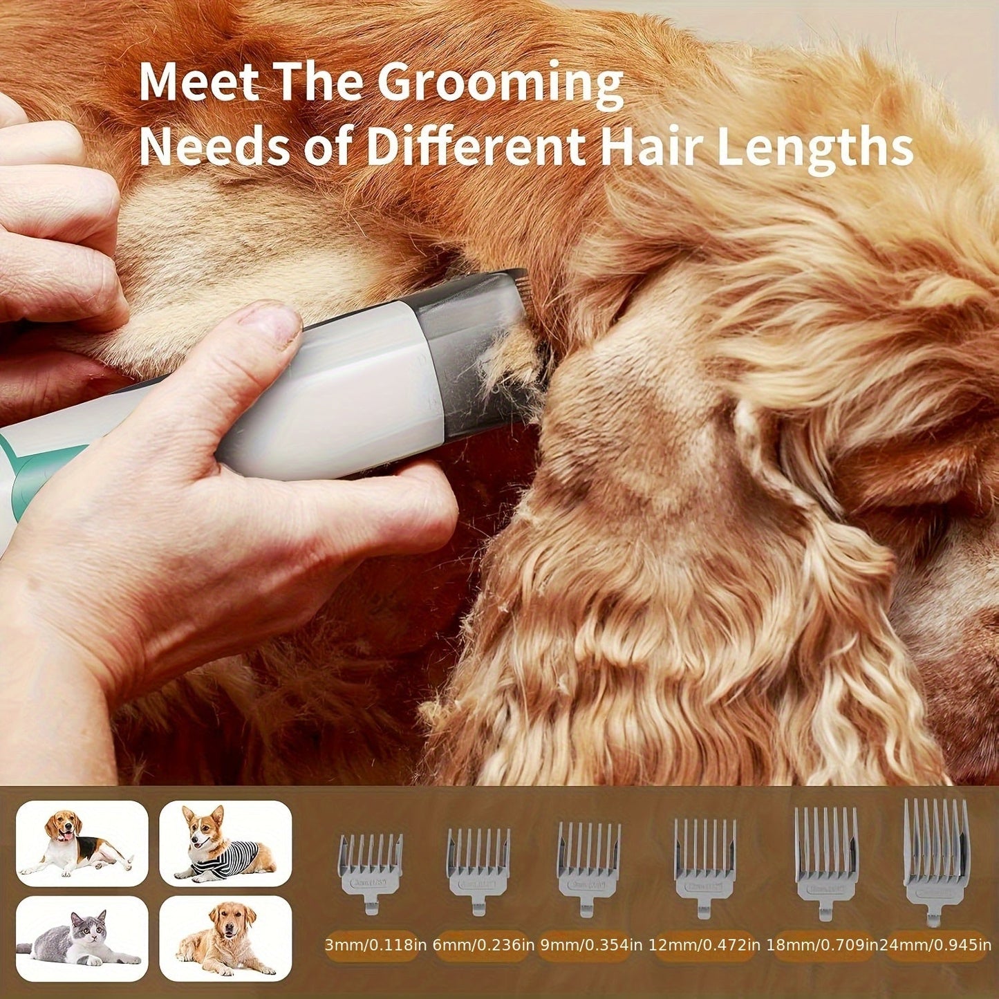 6-in-1 Pet Grooming Vacuum Kit, Hair Clippers, Deshedding & Nail Grinder - Homvista