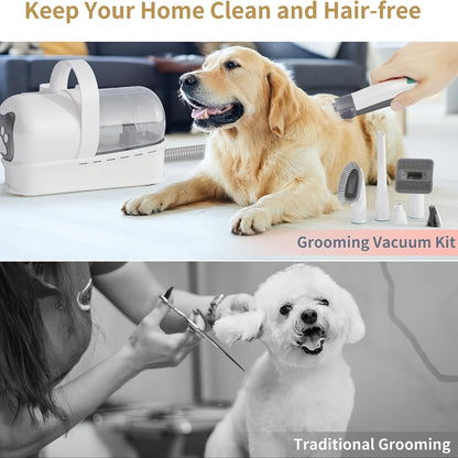 6-in-1 Pet Grooming Vacuum Kit, Hair Clippers, Deshedding & Nail Grinder - Homvista