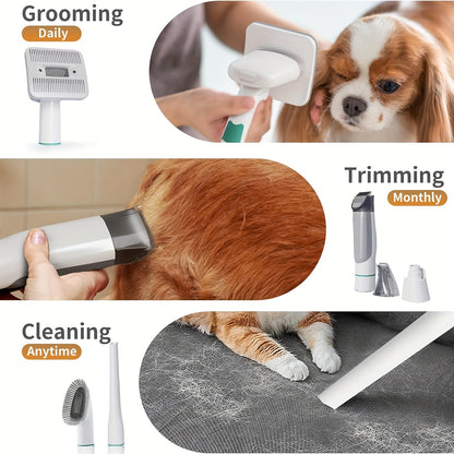6-in-1 Pet Grooming Vacuum Kit, Hair Clippers, Deshedding & Nail Grinder - Homvista