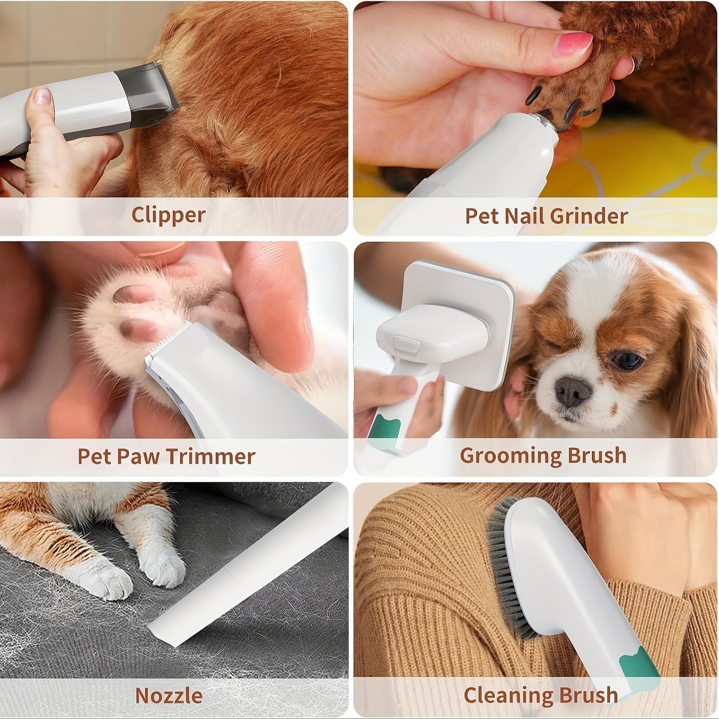 6-in-1 Pet Grooming Vacuum Kit, Hair Clippers, Deshedding & Nail Grinder - Homvista