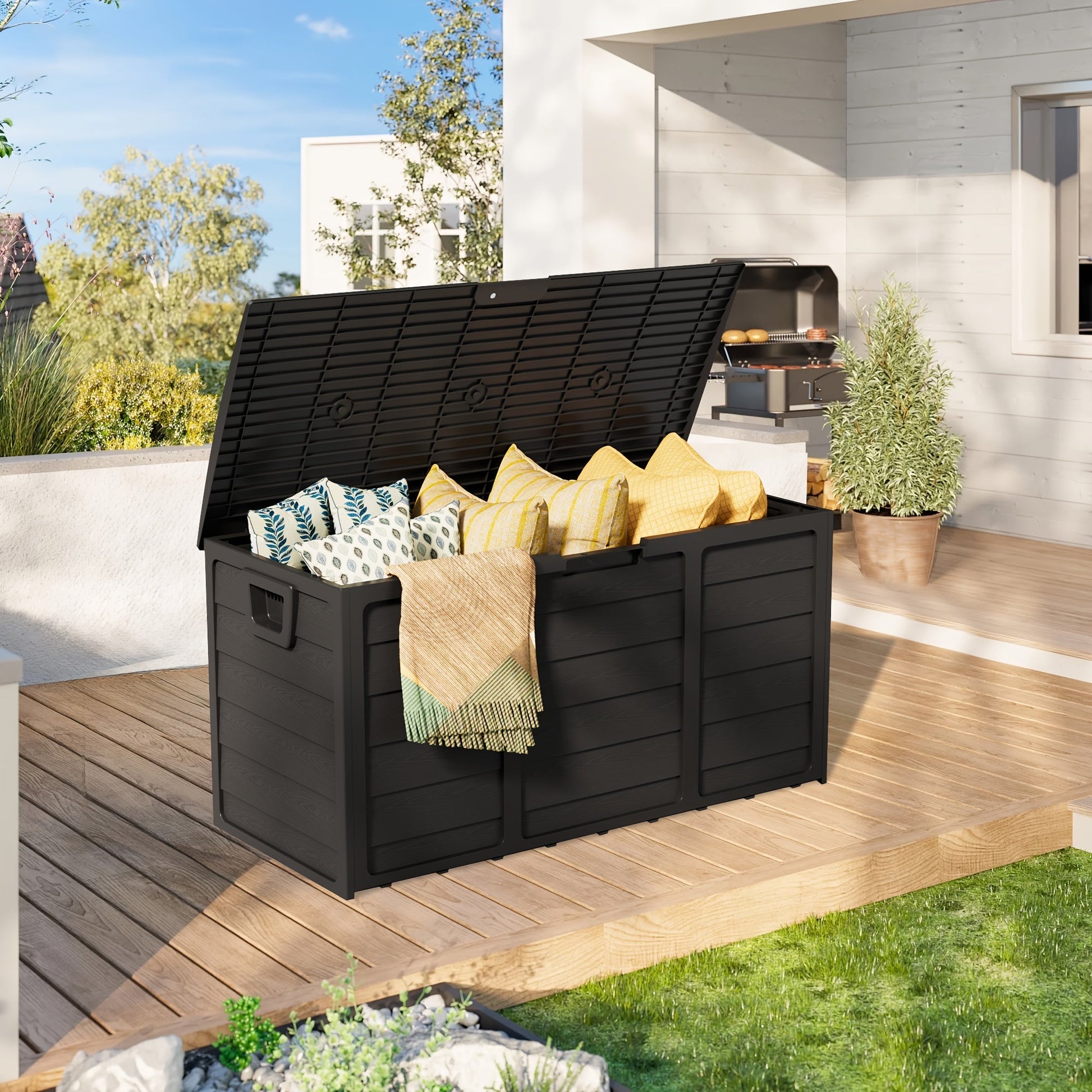 75 Gallon Resin Outdoor Deck Box, Patio Storage Cabinet with Handles - Homvista