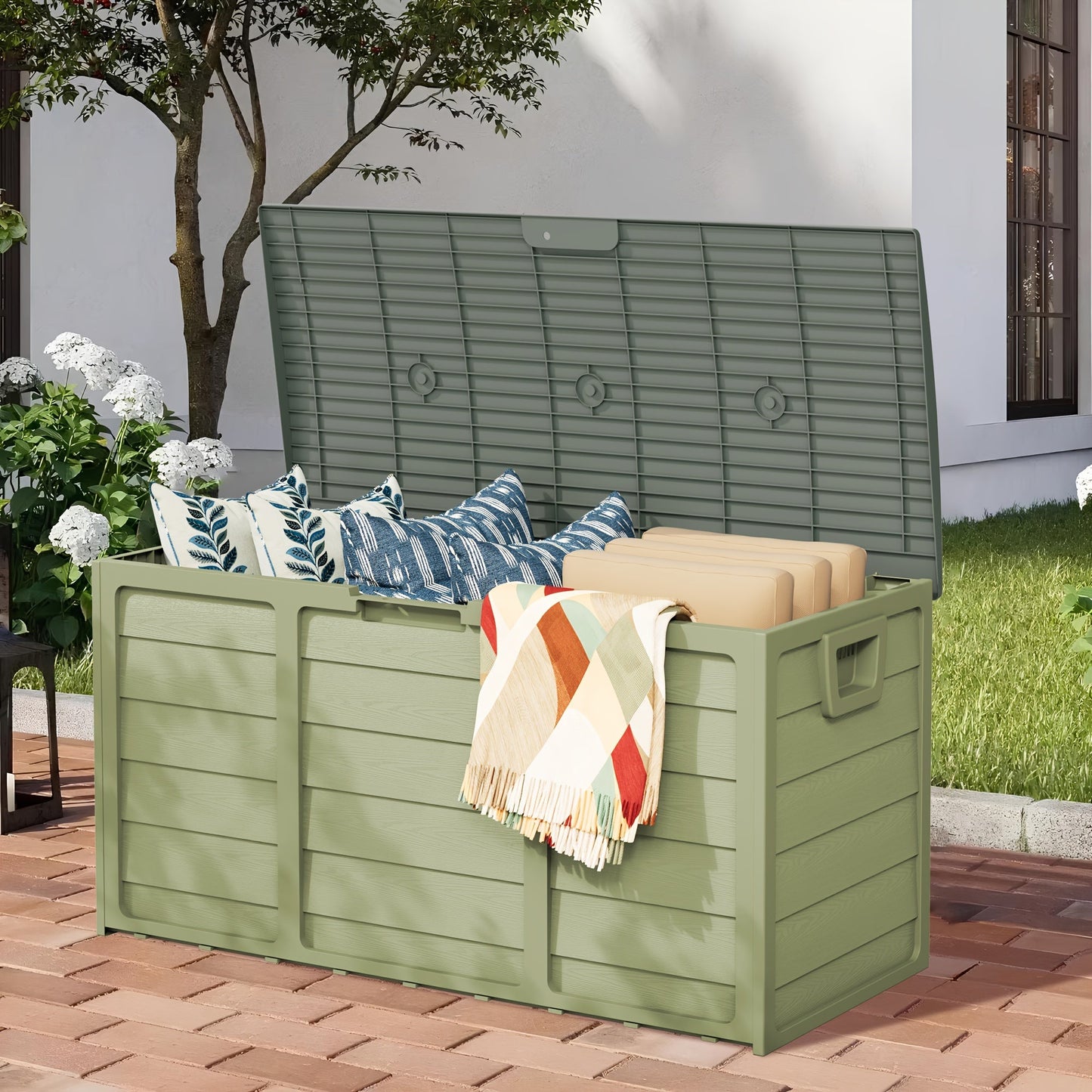 75 Gallon Resin Outdoor Deck Box, Patio Storage Cabinet with Handles - Homvista
