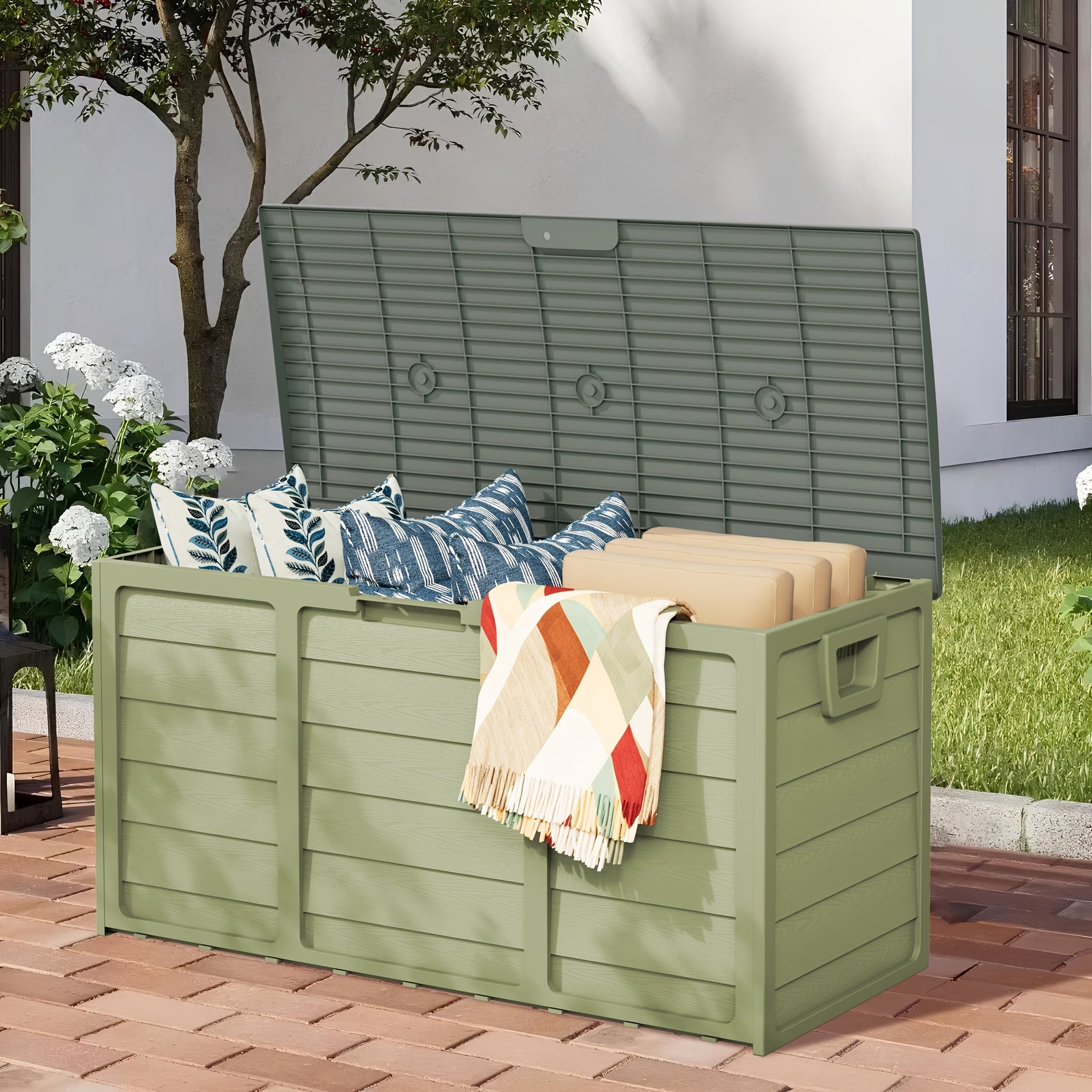 75 Gallon Resin Outdoor Deck Box, Patio Storage Cabinet with Handles - Homvista