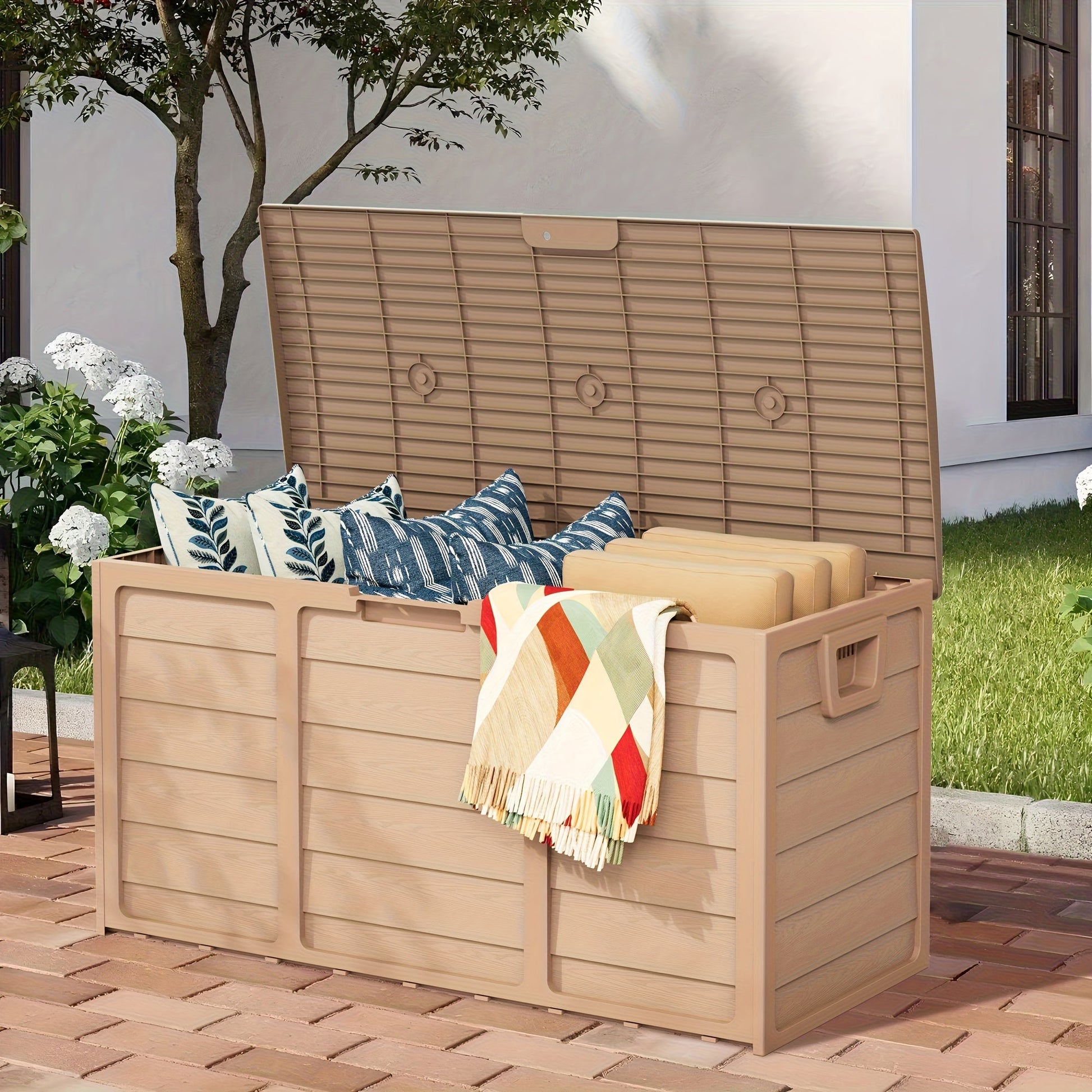 75 Gallon Resin Outdoor Deck Box, Patio Storage Cabinet with Handles - Homvista