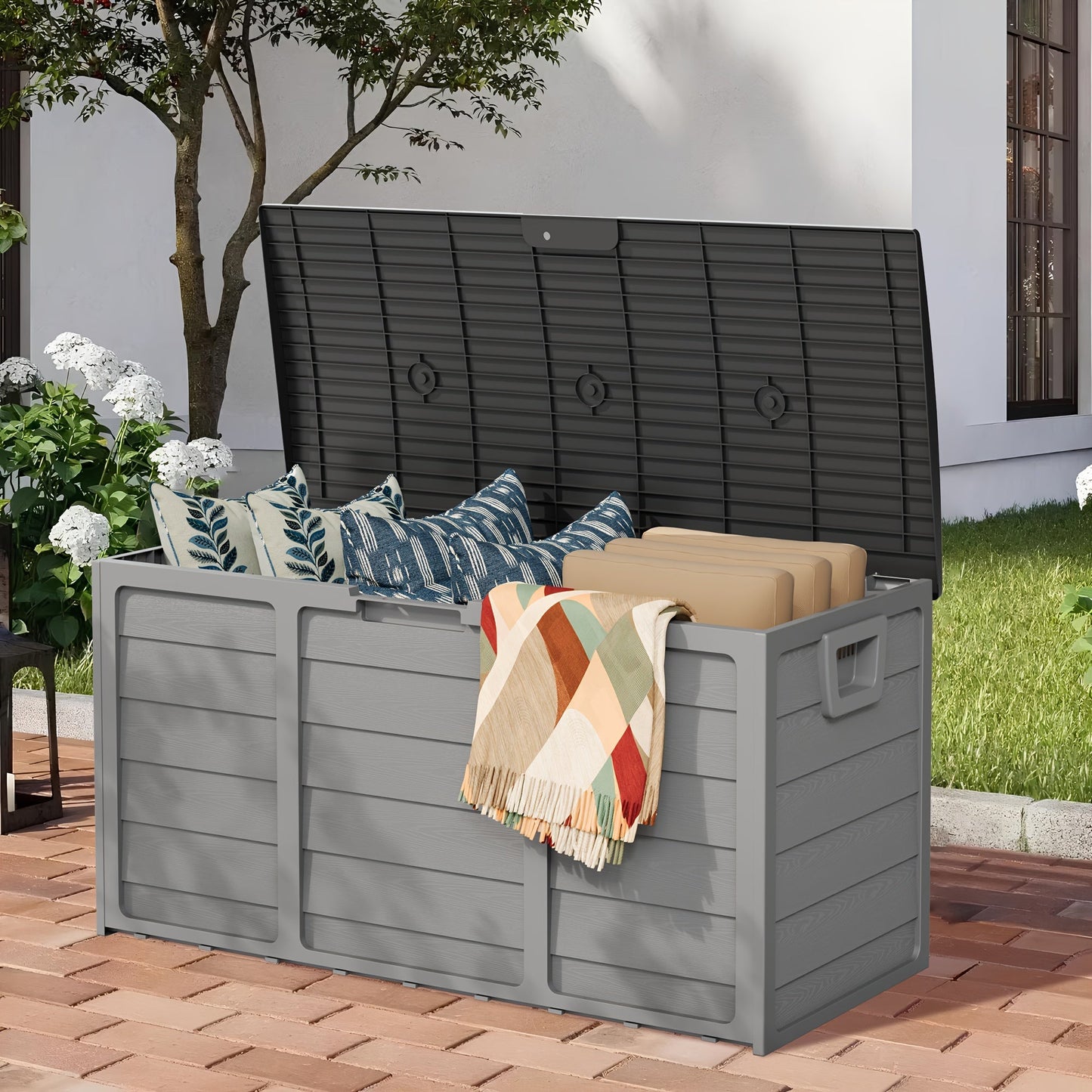75 Gallon Resin Outdoor Deck Box, Patio Storage Cabinet with Handles - Homvista