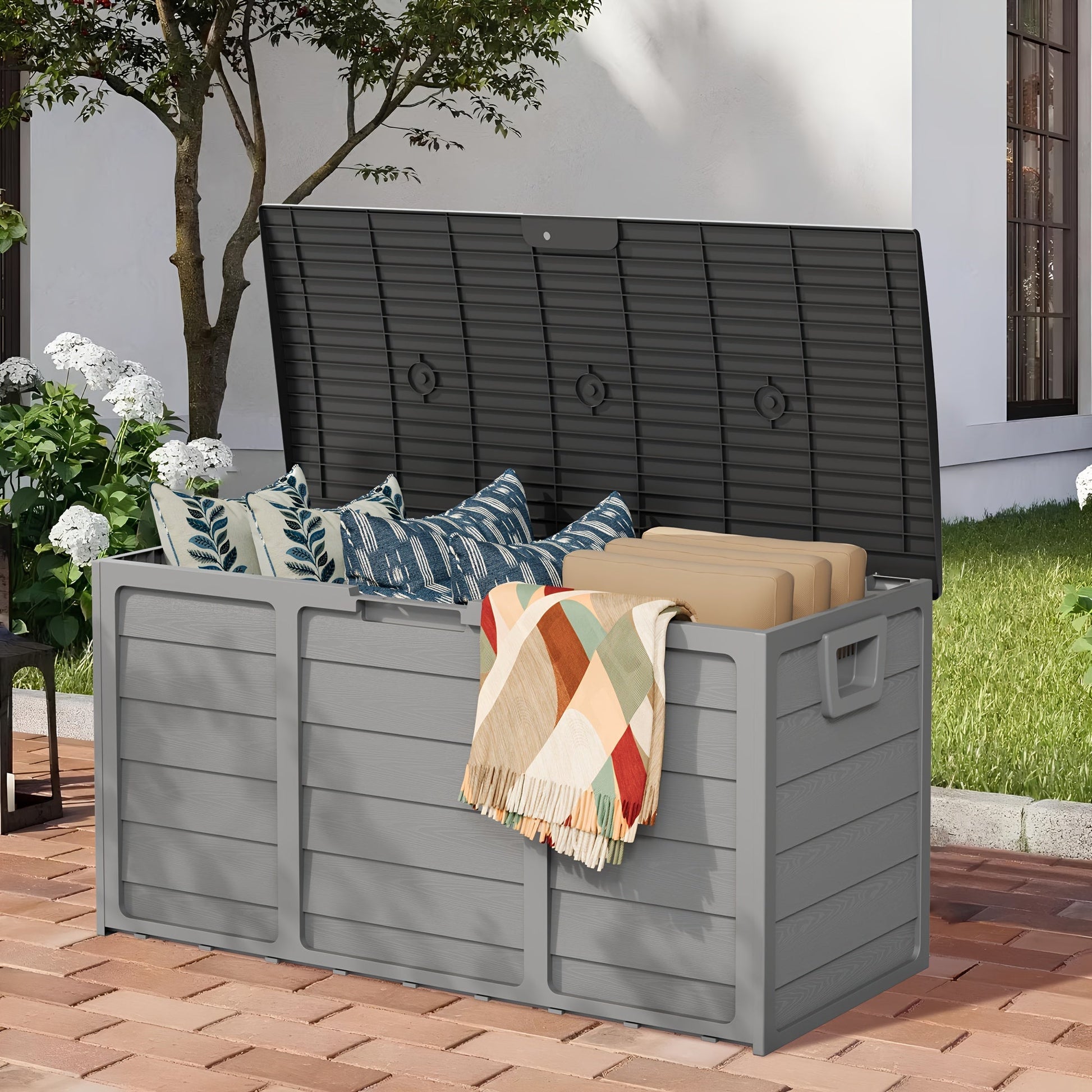 75 Gallon Resin Outdoor Deck Box, Patio Storage Cabinet with Handles - Homvista