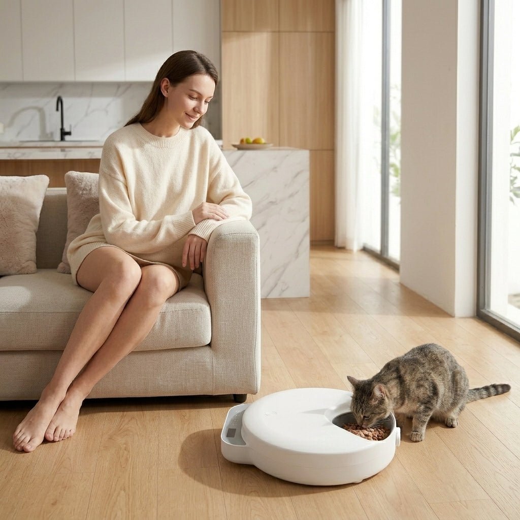 Automatic Cat Feeder, 4-Meal Wet & Dry Food Dispenser with Ice Packs & Cordless Design - Homvista