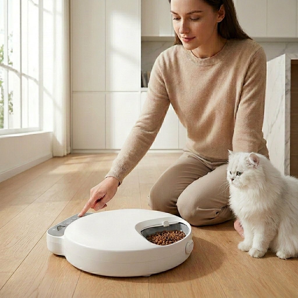Automatic Cat Feeder, 4-Meal Wet & Dry Food Dispenser with Ice Packs & Cordless Design - Homvista