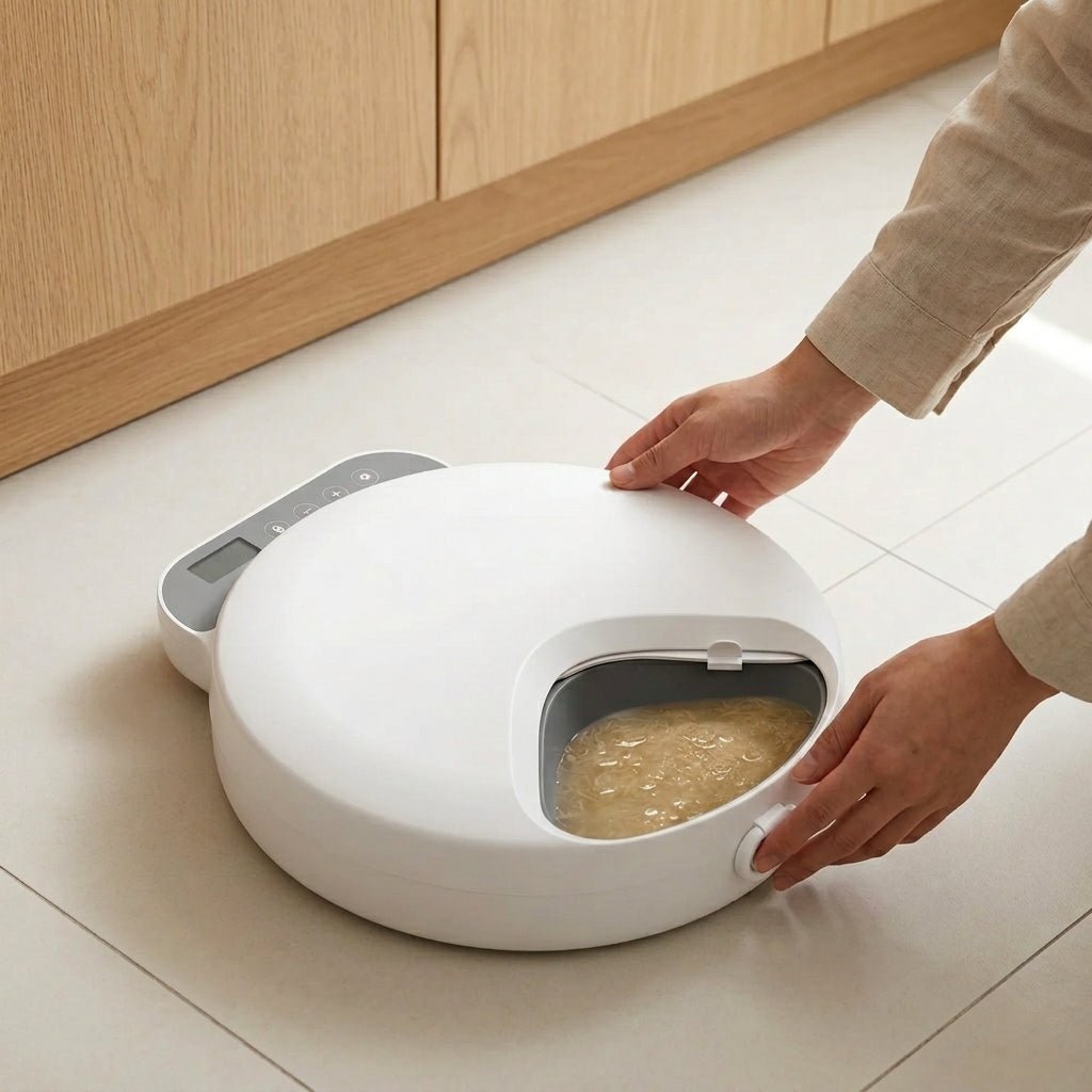 Automatic Cat Feeder, 4-Meal Wet & Dry Food Dispenser with Ice Packs & Cordless Design - Homvista