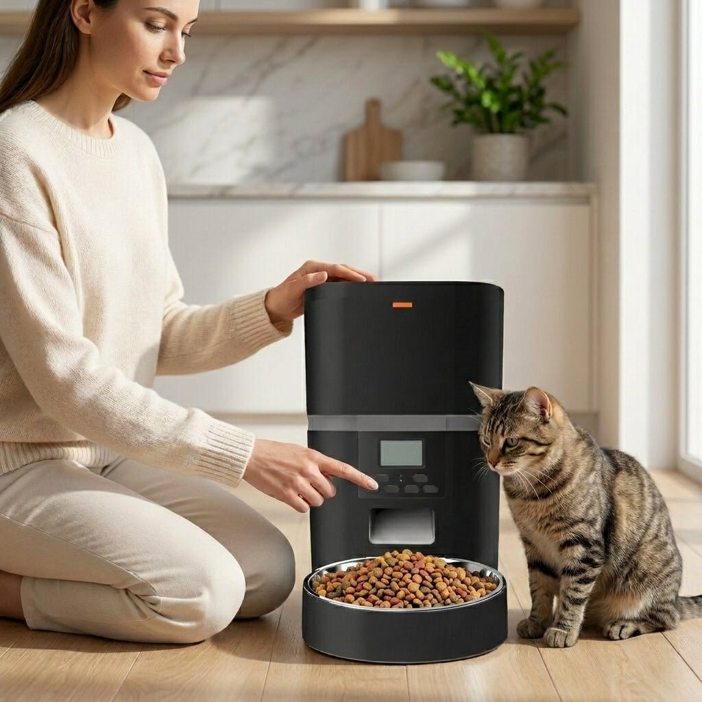 Automatic Cat Feeder, Programmable Timed Food Dispenser with 4 Meals/Day, Single or Dual Bowl - Homvista