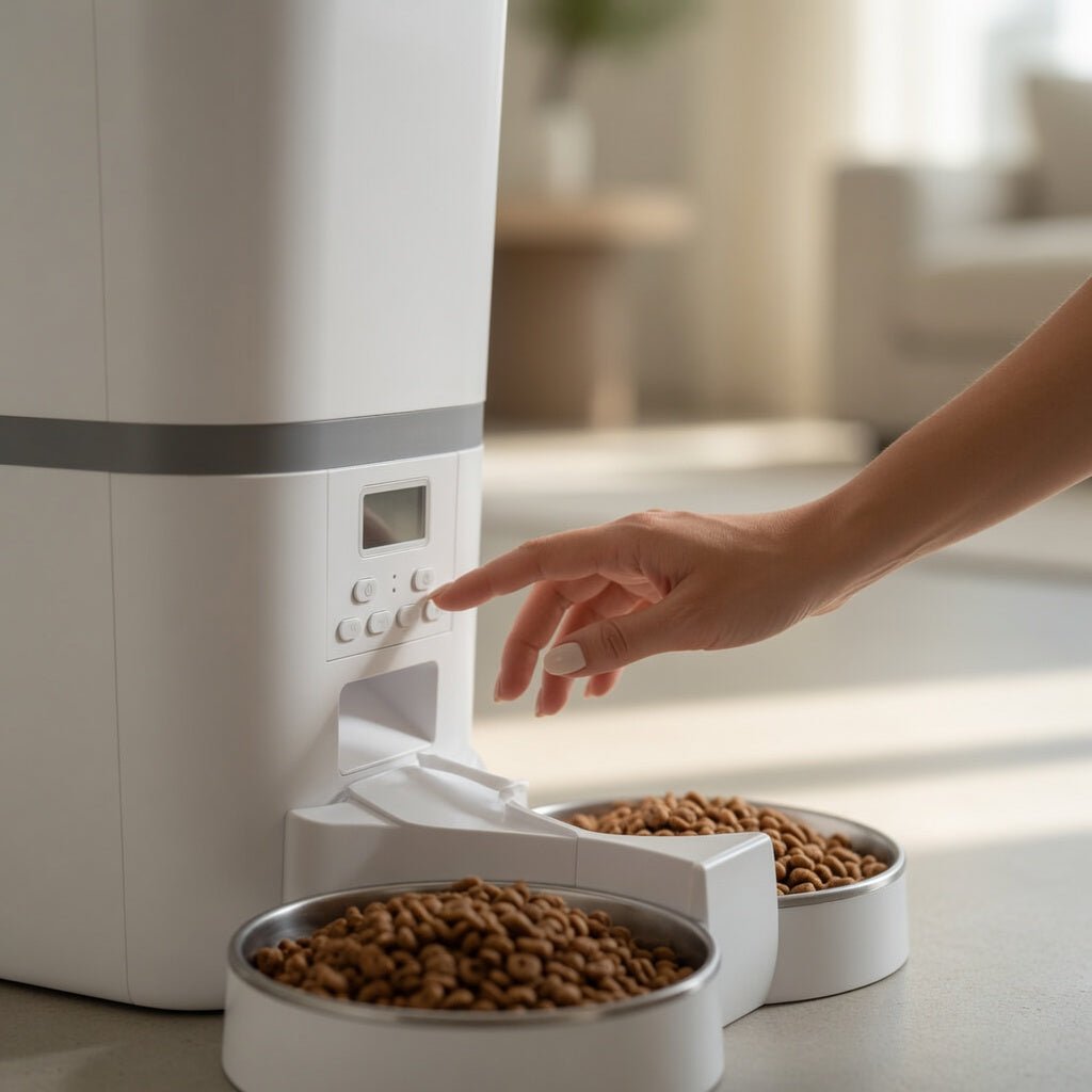 Automatic Cat Feeder, Programmable Timed Food Dispenser with 4 Meals/Day, Single or Dual Bowl - Homvista