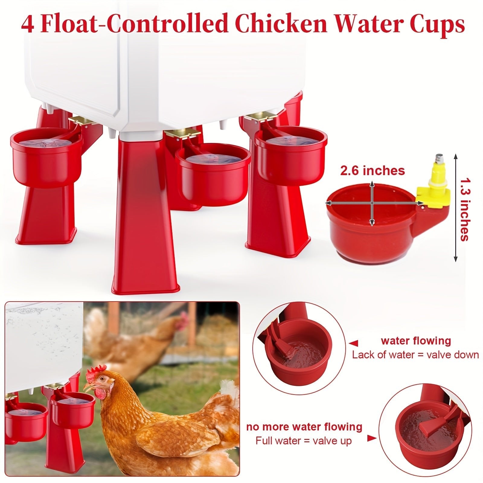 Automatic Poultry Watering System with Hose Attachment, Float-Operated - Homvista