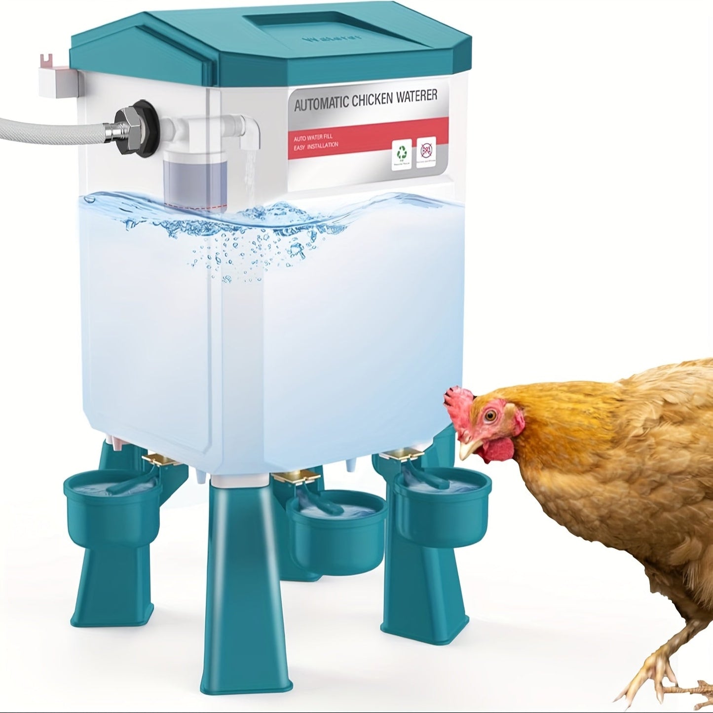 Automatic Poultry Watering System with Hose Attachment, Float-Operated - Homvista