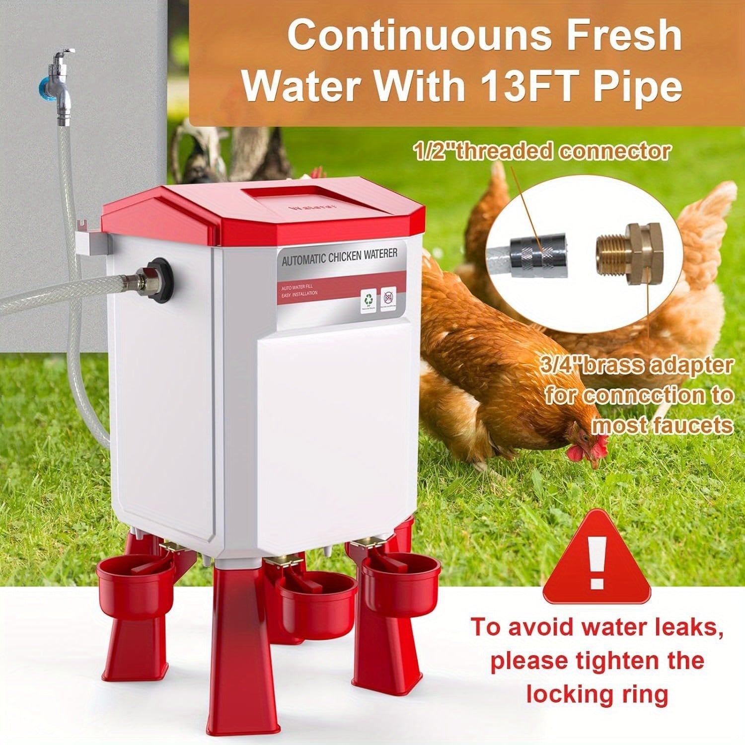 Automatic Poultry Watering System with Hose Attachment, Float-Operated - Homvista