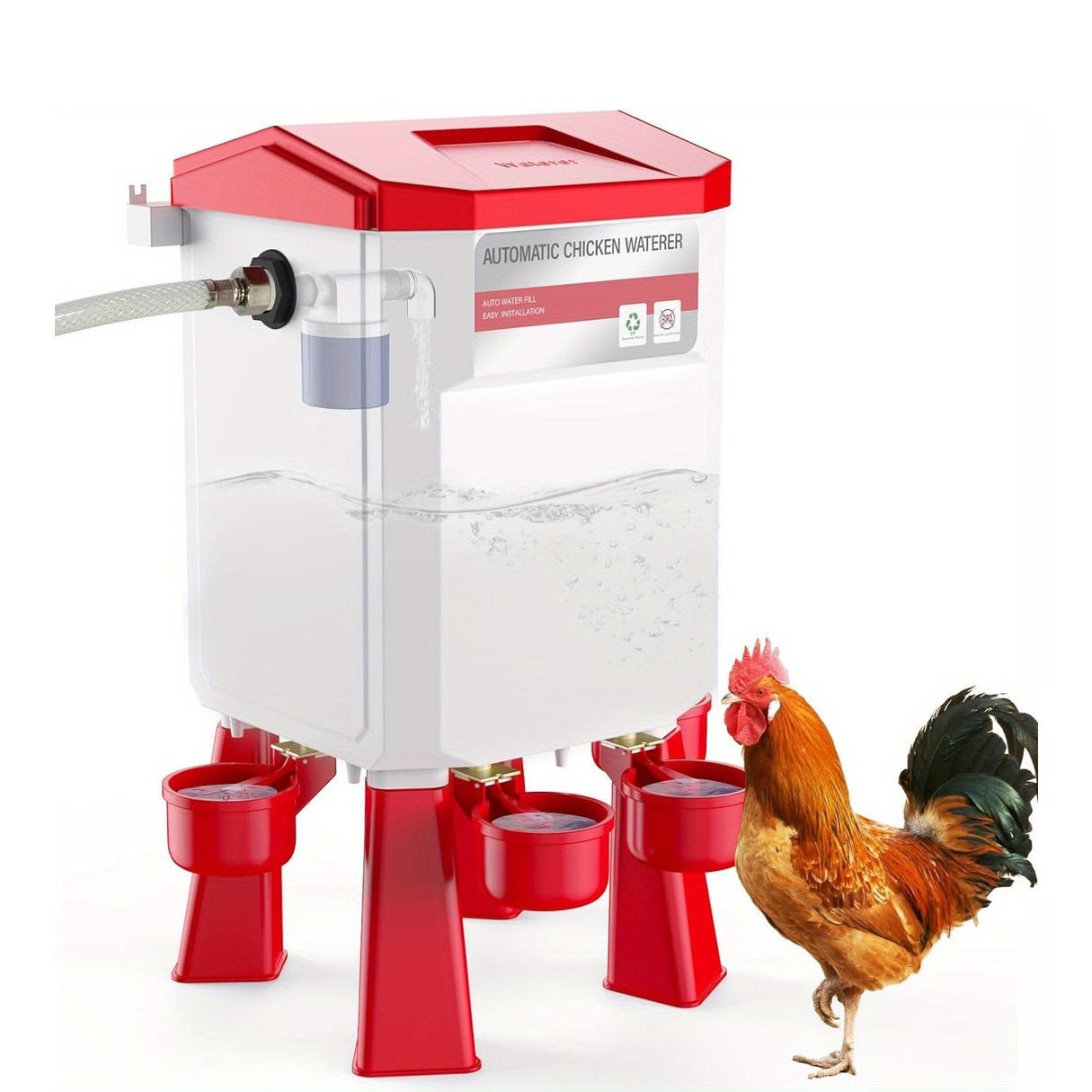 Automatic Poultry Watering System with Hose Attachment, Float-Operated - Homvista