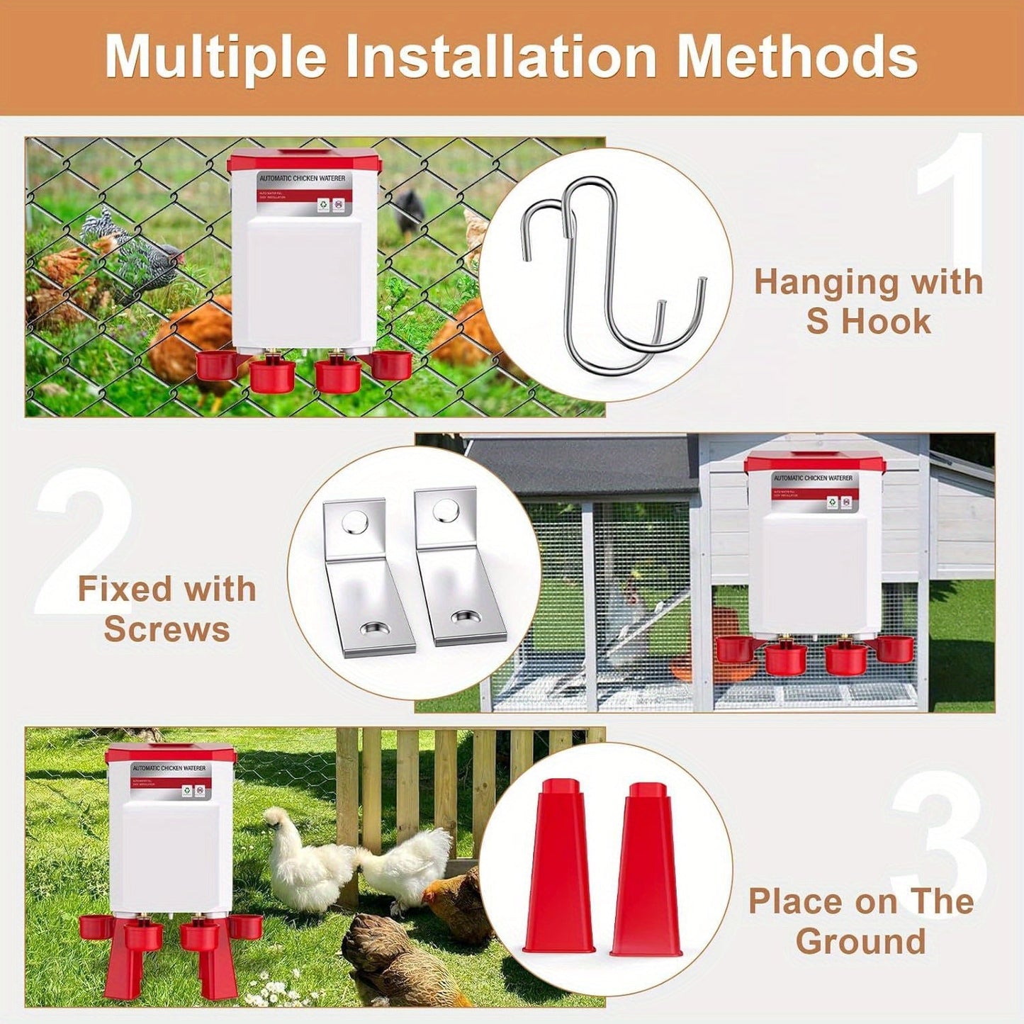 Automatic Poultry Watering System with Hose Attachment, Float-Operated - Homvista