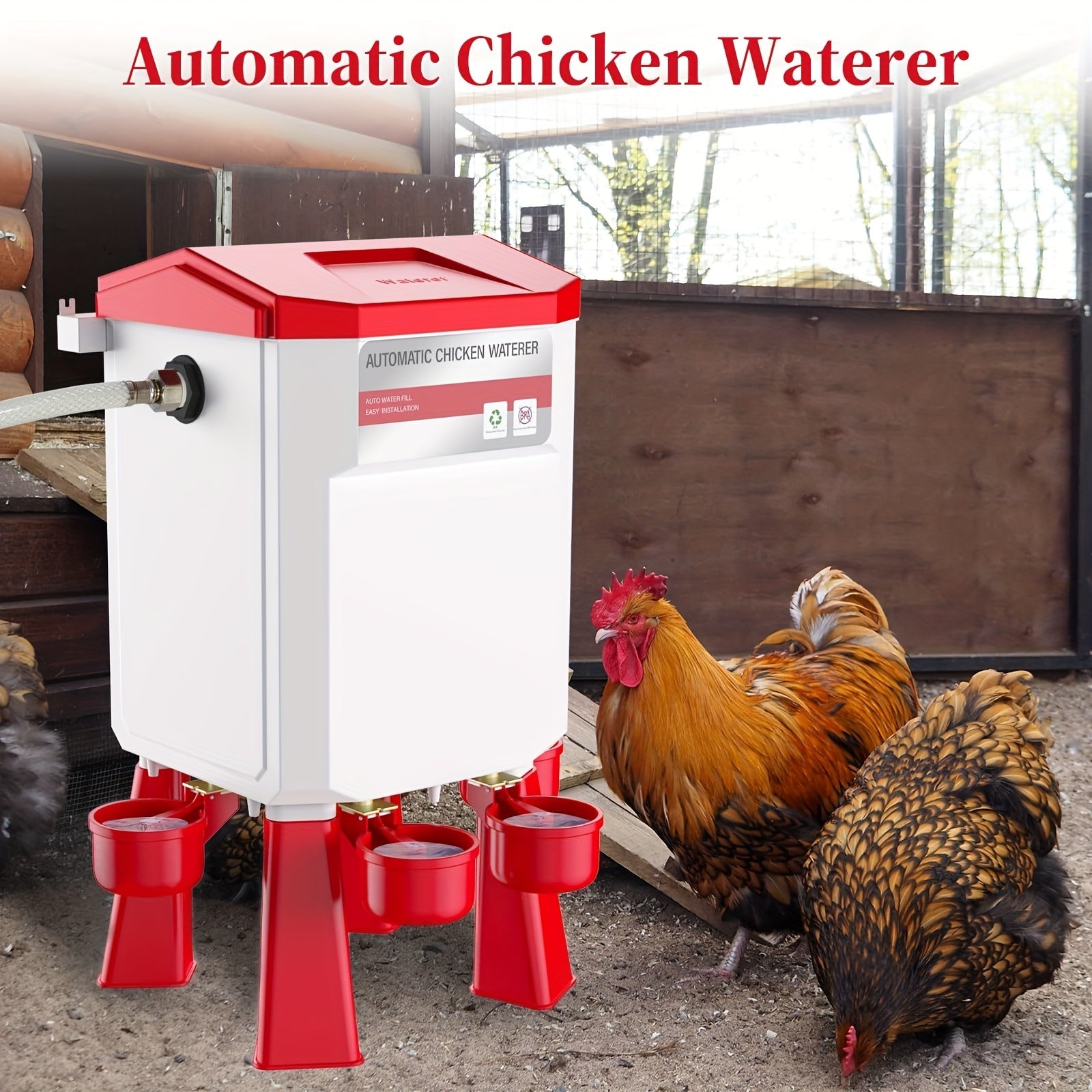Automatic Poultry Watering System with Hose Attachment, Float-Operated - Homvista