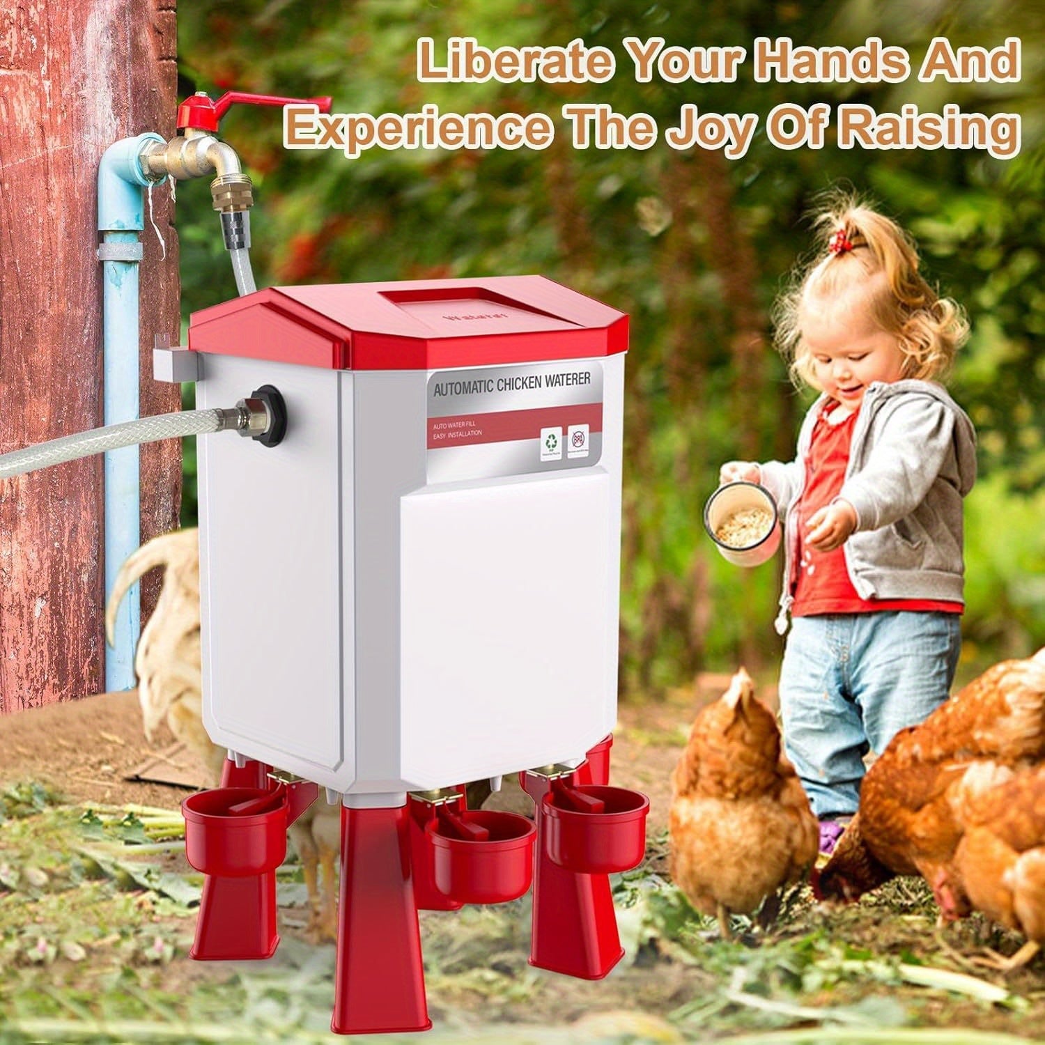 Automatic Poultry Watering System with Hose Attachment, Float-Operated - Homvista