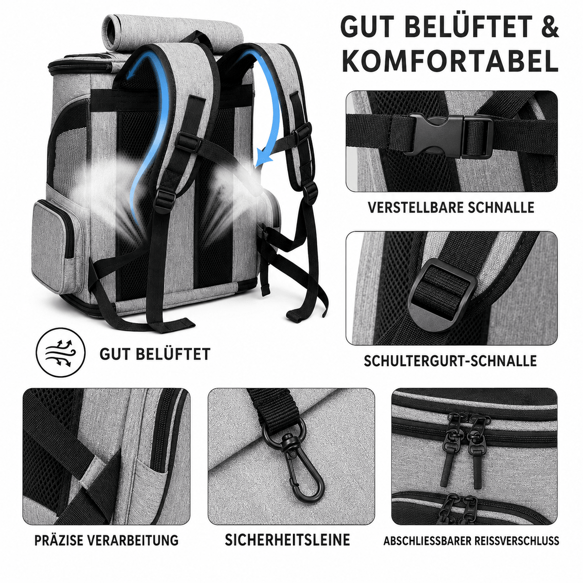 Cat Backpack Carrier, Portable Pet Backpack with Panoramic Window & Ventilation, Up to 8kg - Homvista