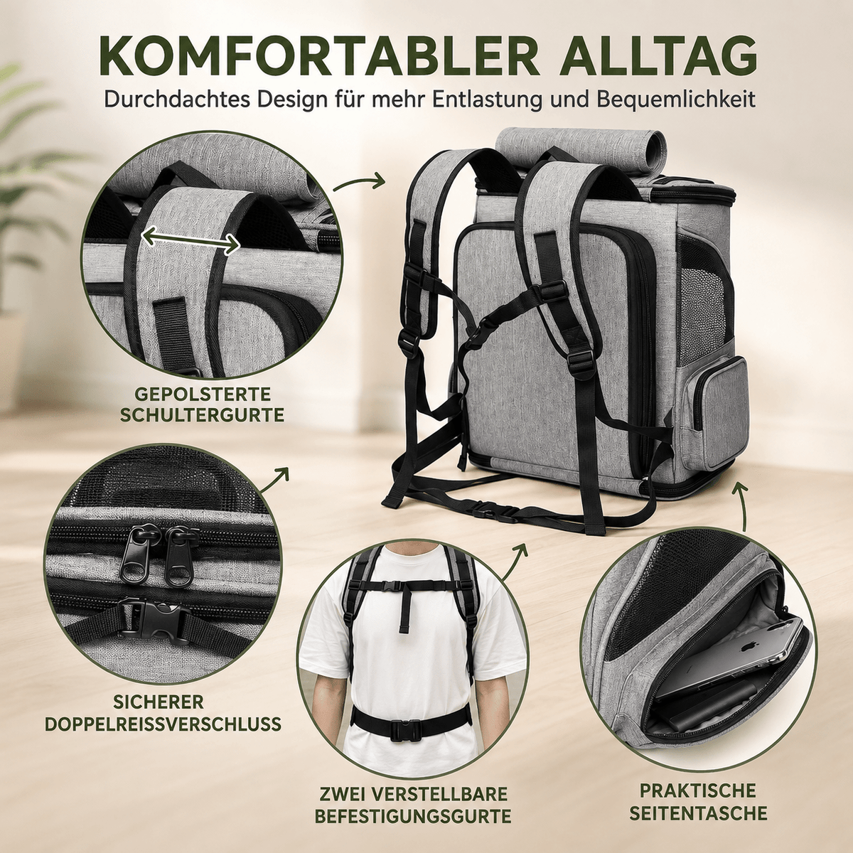 Cat Backpack Carrier, Portable Pet Backpack with Panoramic Window & Ventilation, Up to 8kg - Homvista