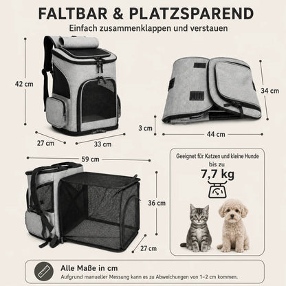 Cat Backpack Carrier, Portable Pet Backpack with Panoramic Window & Ventilation, Up to 8kg - Homvista